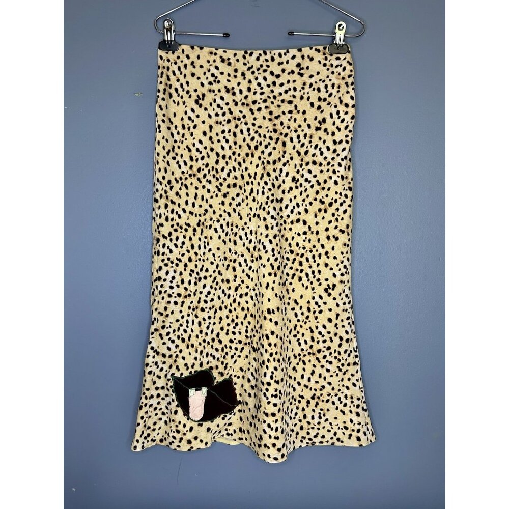 Cupcakes & Cashmere Skirt Womens 6 Cheetah Print Midi Boho Rockabilly Velvet Lip